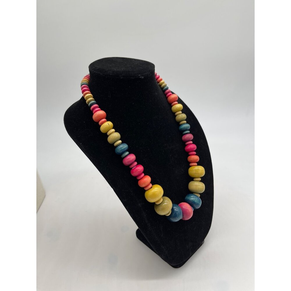 Vintage 24 inch long Colorful wood bead necklace perfect for summer!
